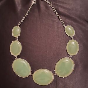 New York & Co chunky circular olive green and silver acetate necklace